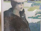 painting of a woman in a fur coat with a flower crown on her head