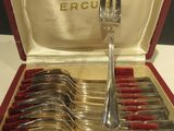 silverware in a red case with a fork and spoon in it