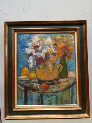 YAEL - Milieu XXe – « Vase de fleurs sur une table » - toile…