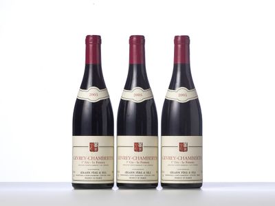 three bottles of red wine sitting on top of a table
