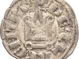 an old silver coin with a ship on it