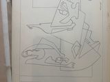 a drawing of a man riding a motorcycle on the street