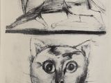 deux dessins représentant un chat et un autre chat assis l'un sur l'autre