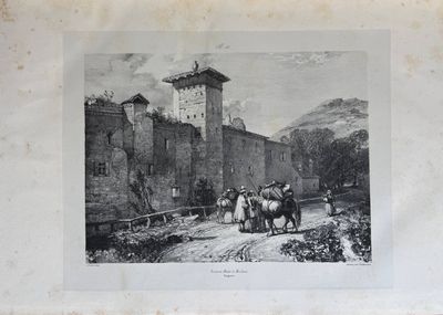 une photo d'une calèche devant un château