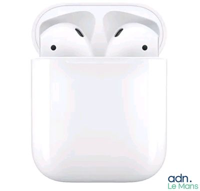an apple airpods with a white case sitting on top of a white surface