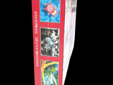 a red box with pictures on it and a black background