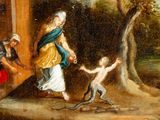 an image of a painting of a man holding a child ' s hand