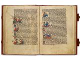 an open book with a picture of a man riding a horse
