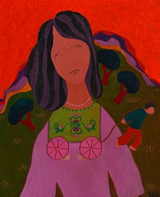 une image représentant un tableau d'une femme en robe violette
