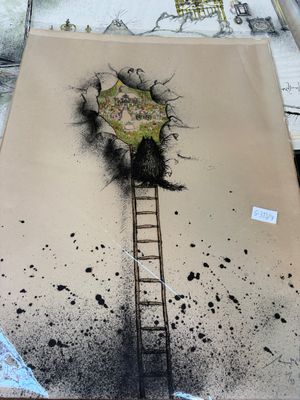 un dessin représentant un arbre poussant sur une échelle