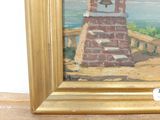 a picture of a painting of a bell on a building