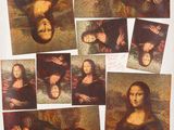 plusieurs photos d'un tableau représentant une femme les mains sur le visage