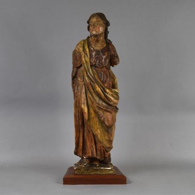 IMPORTANT SUJET en bois sculpté et polychromé représentant un saint pe
