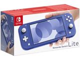 nintendo switch lite in a blue box with a hand holding it
