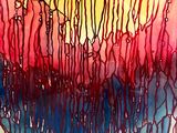 painting of a painting of a mountain with red, yellow, and blue colors
