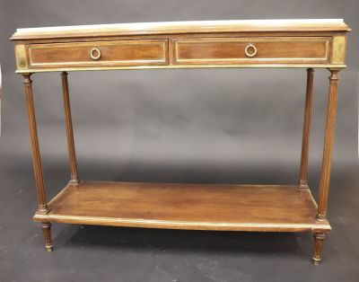 Console en placage d'acajou et filet de laiton, plateau marb… - Photo 1