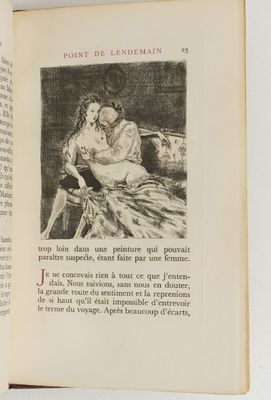 an open book with a drawing of a woman sitting on a couch