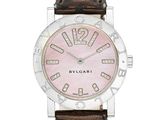Montre pour femme Bulgai avec cadran en nacre rose et bracelet en cuir marron