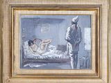 tableau représentant un homme et une femme dans une chambre à coucher avec un lit