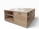 an image of a wooden coffee table with drawers
