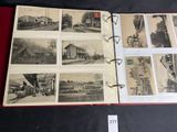 an open book with pictures of a train station on it