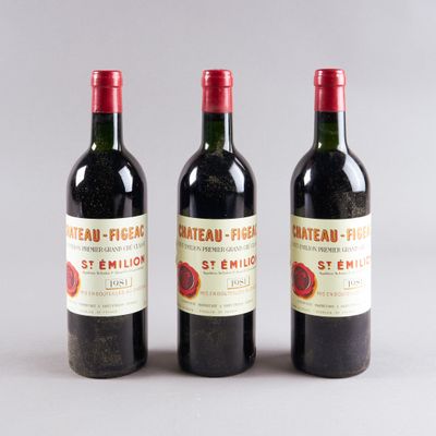 3 bouteilles Château FIGEAC, 1° Grand Cru St-Émilion 1981 (L…