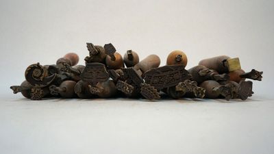 un tas de noix et de glands posé sur une table