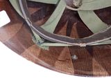 a close up of a helmet on display on a table