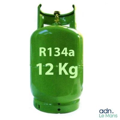 a green propanene gas bottle with the words r134a 12 kgg on it