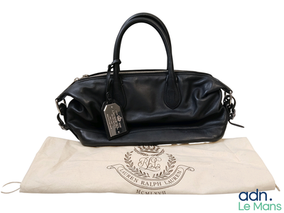 RALPH LAUREN – sac à main cuir noir, doublure en tissu rayé,…