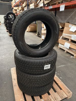 tires stacked on pallets in a warehouse with pallets in the background