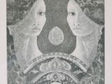 an image of a black and white drawing of two women