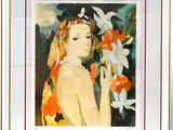 une image représentant un tableau d'une femme tenant des fleurs à la main