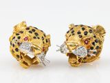 paire de boucles d'oreilles en or jaune 18 carats, ornées de diamants et de rubis, en forme de léopard