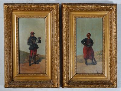 KLOT (XIX) Portraits de militaires, deux pendants, huiles su…