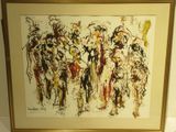 framed painting of a group of people with hats and costumes