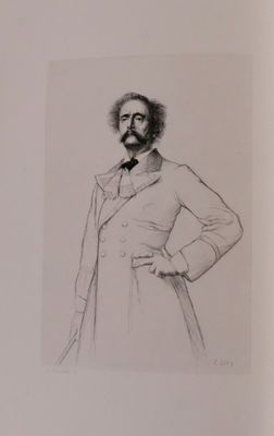 drawing of a man in a suit and tie standing with his hands on his hips