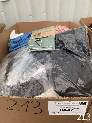 a cardboard box full of clothes and other items in it