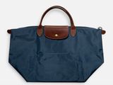 the longchamp bag in navy and brown