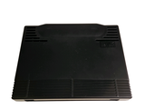 a black laptop computer sitting on top of a white surface