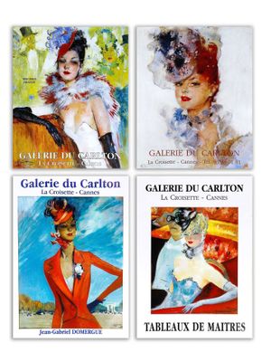 quatre tableaux représentant une femme en robe rouge, une dame en robe blanche et une dame en robe rouge