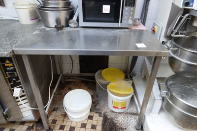 an image of a commercial kitchen with a lot of pots and pans on the counter