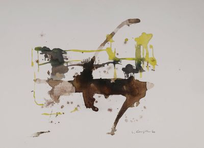 une aquarelle représentant un cheval galopant dans un champ