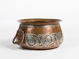 a copper pot with a handle on a white background