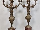 pair of antique brass candelabs with red marble bases