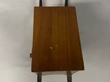 a picture of a wooden table with two legs and a wooden table top