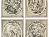quatre gravures encadrées représentant les quatre scènes des quatre âges