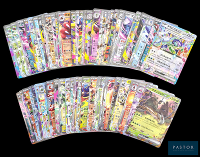a lot of pokemon cards on a black background