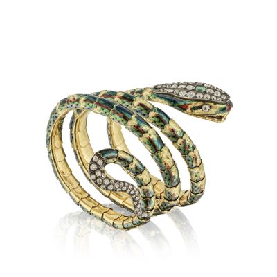 une bague en forme de serpent en or et diamants, signée Van Cleef