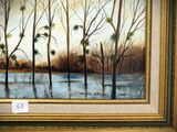 a picture of a painting of trees in the water